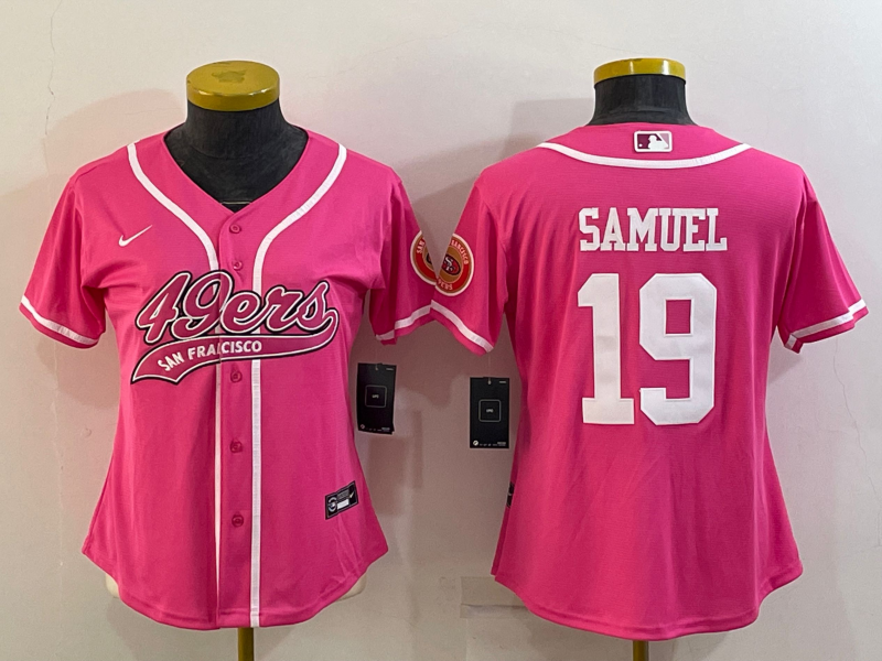 Women's San Francisco 49ers #19 Deebo Samuel Pink With Patch Cool Base Stitched Baseball Jersey(Run Small) Women's San Francisco 49ers #19 Deebo Samuel Pink With Patch Cool Base Stitched Baseball Jersey(Run Small)